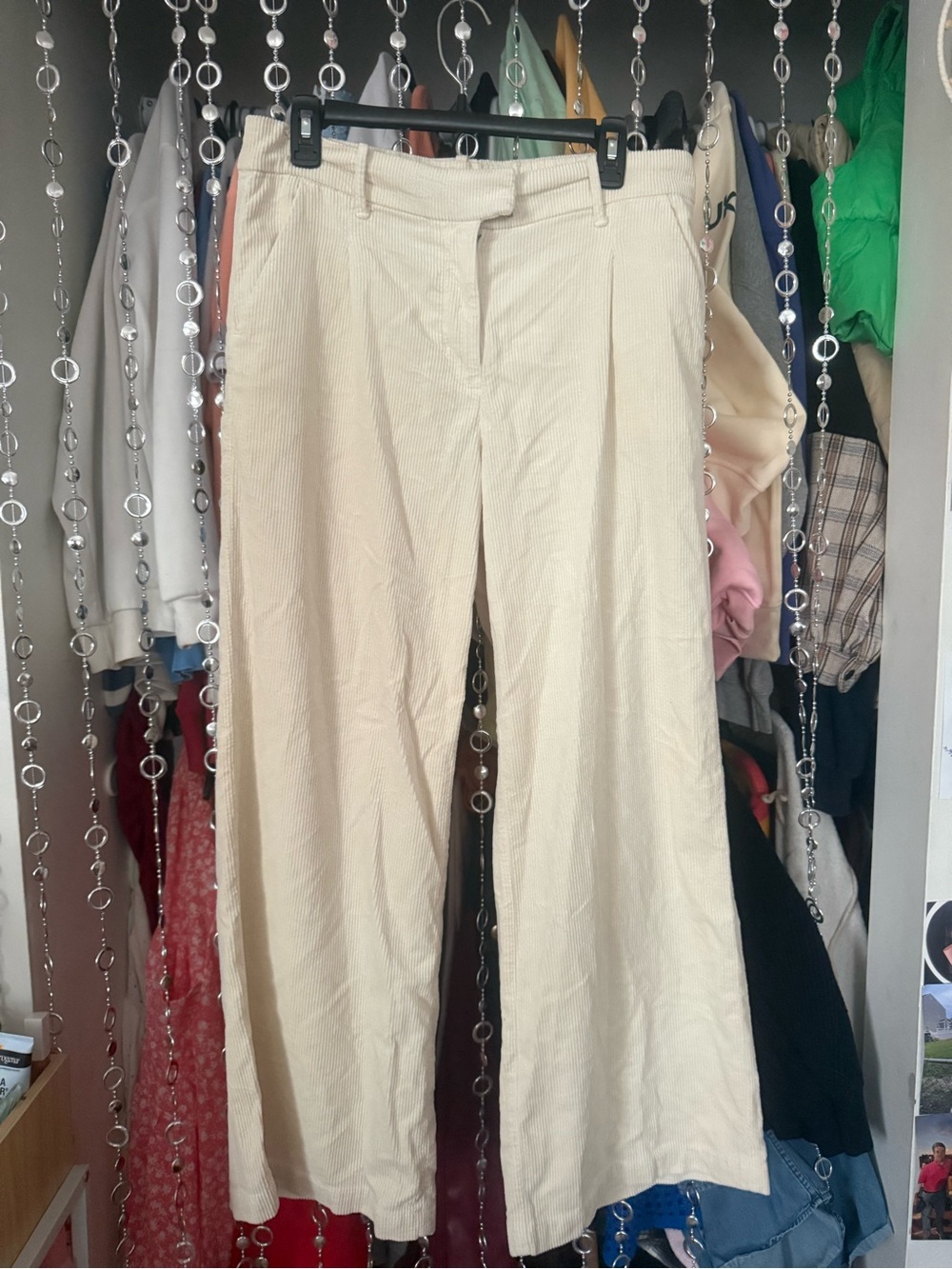 American Eagle Outfitters Cream Wide-Leg Corduroy Pants